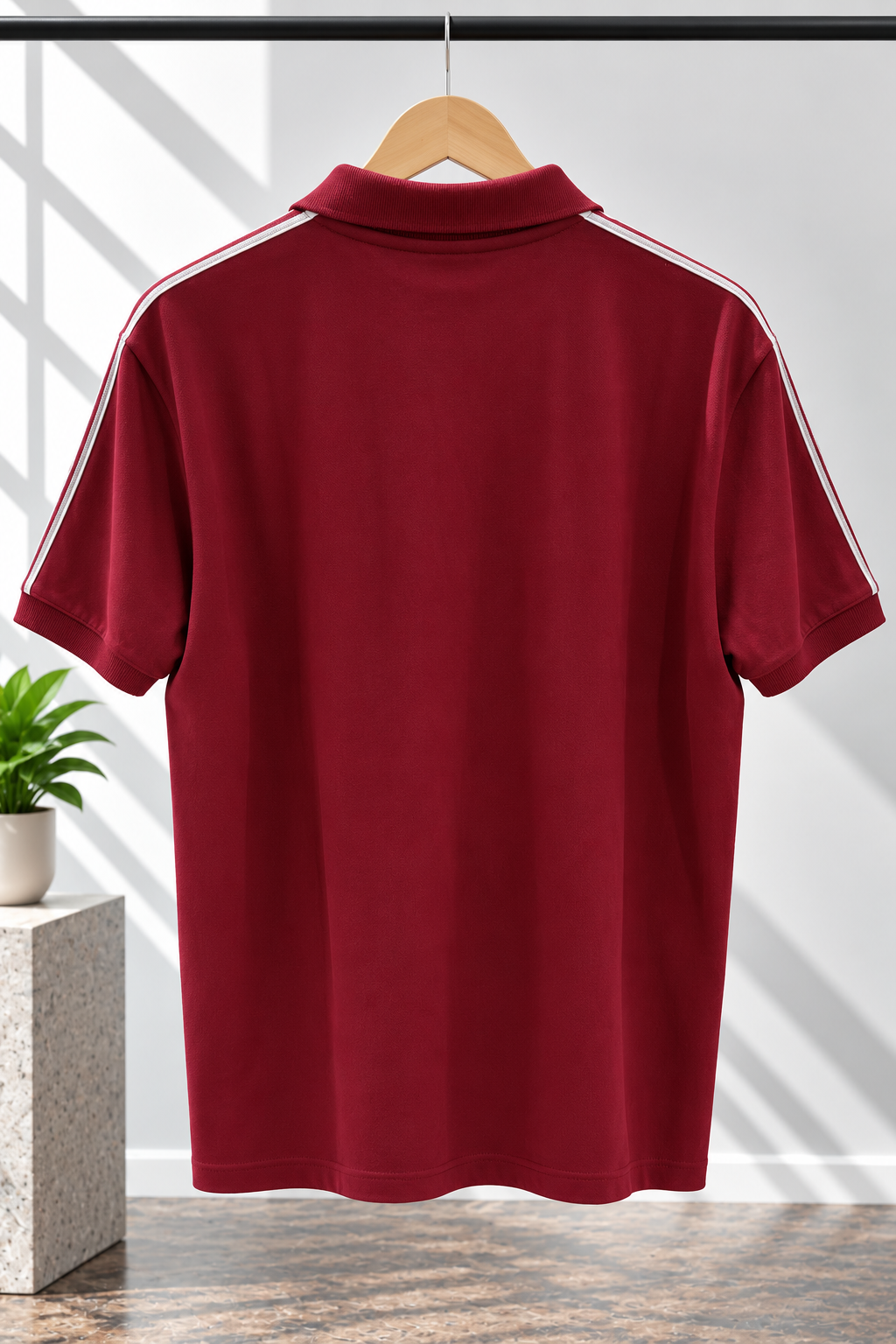 Maroon Polo T-Shirt with Contrast Shoulder Stripes