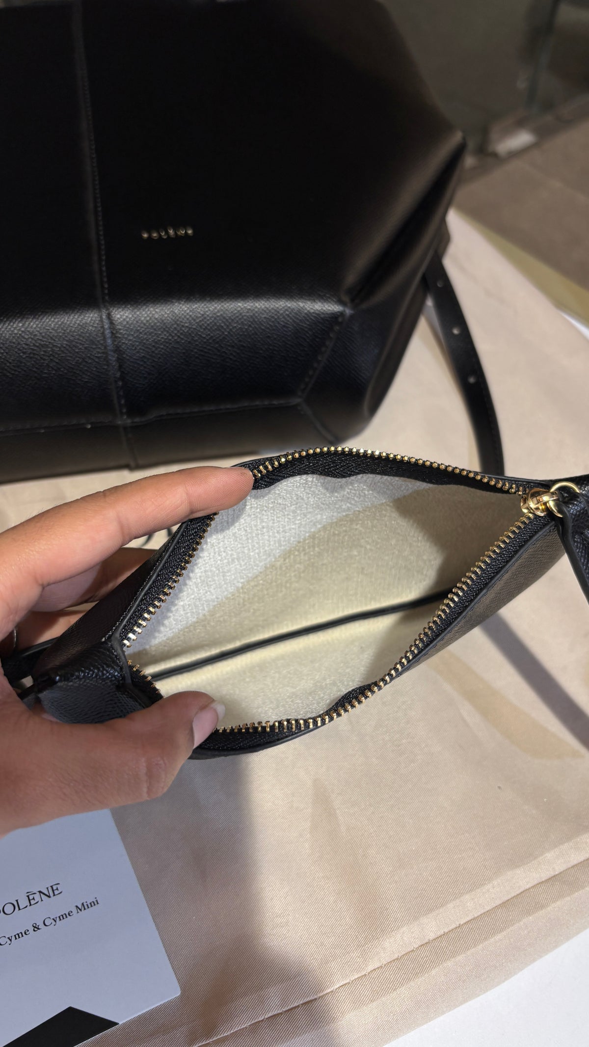 Black Textured Leather ConvertibleTote with Matching Pouch