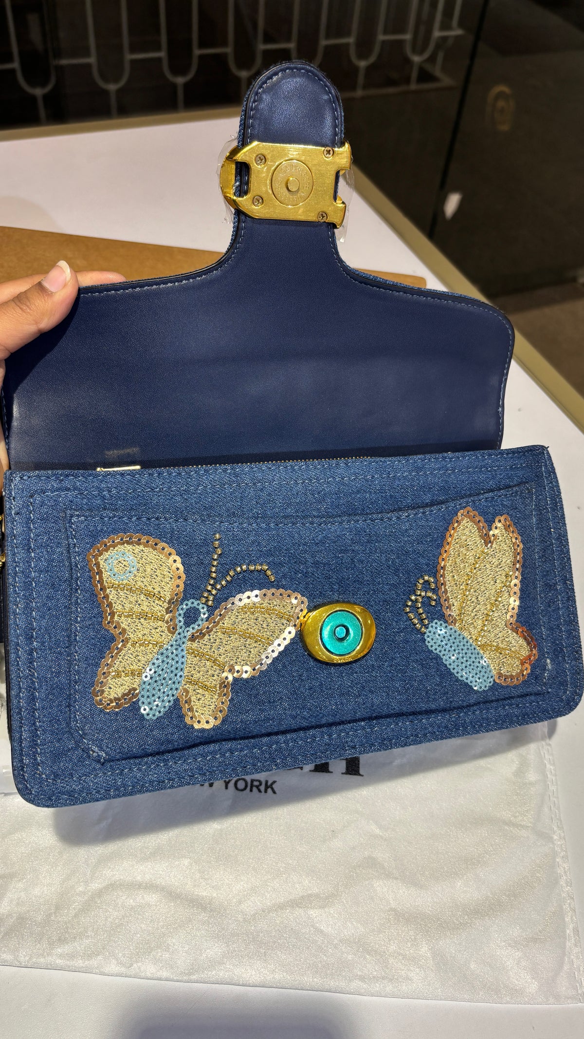 Denim bag with two straps