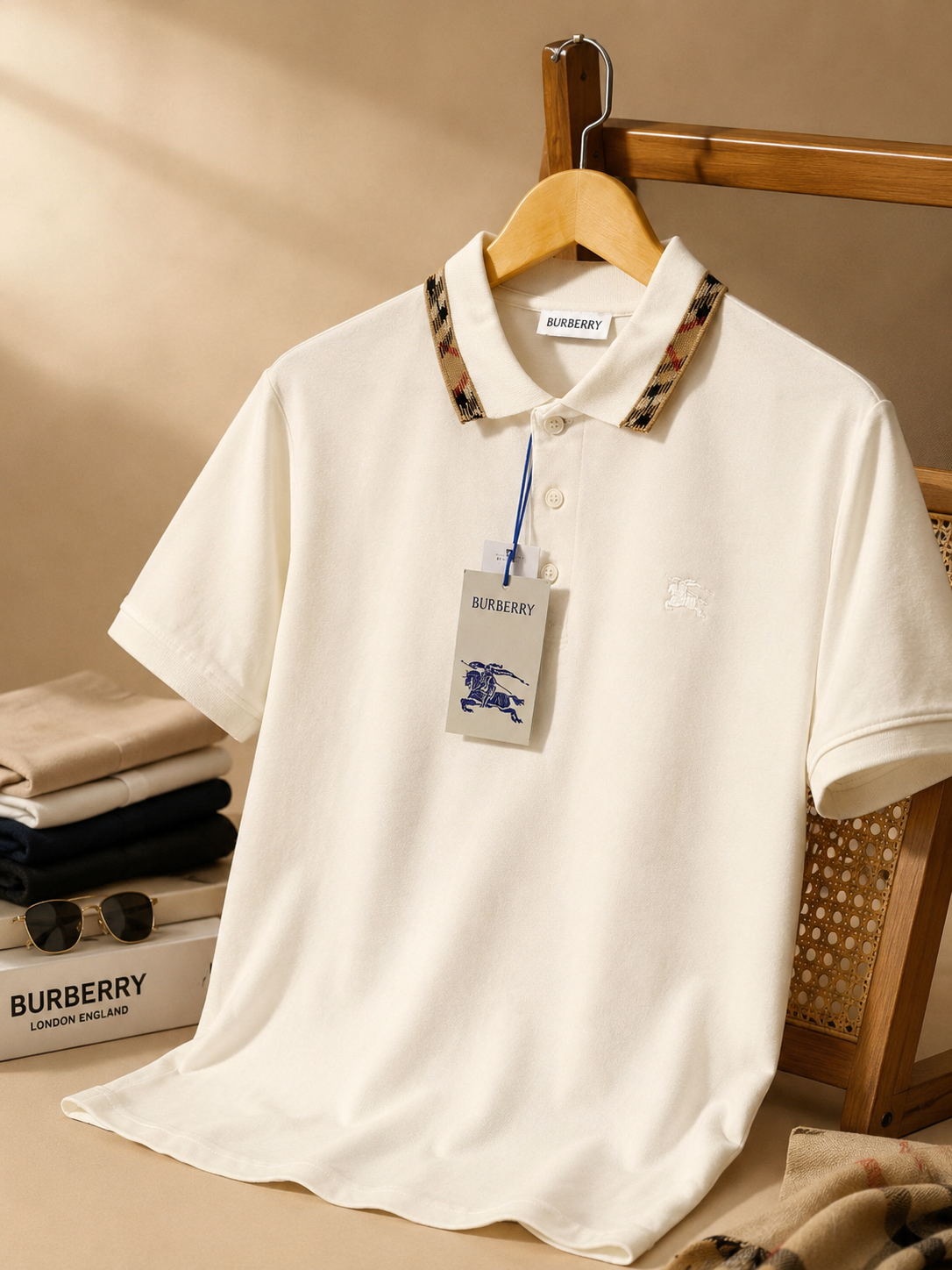 Classic Cream Polo with Heritage Check Collar