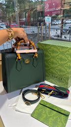 Emerald Tote Bag with Bamboo Top Handles