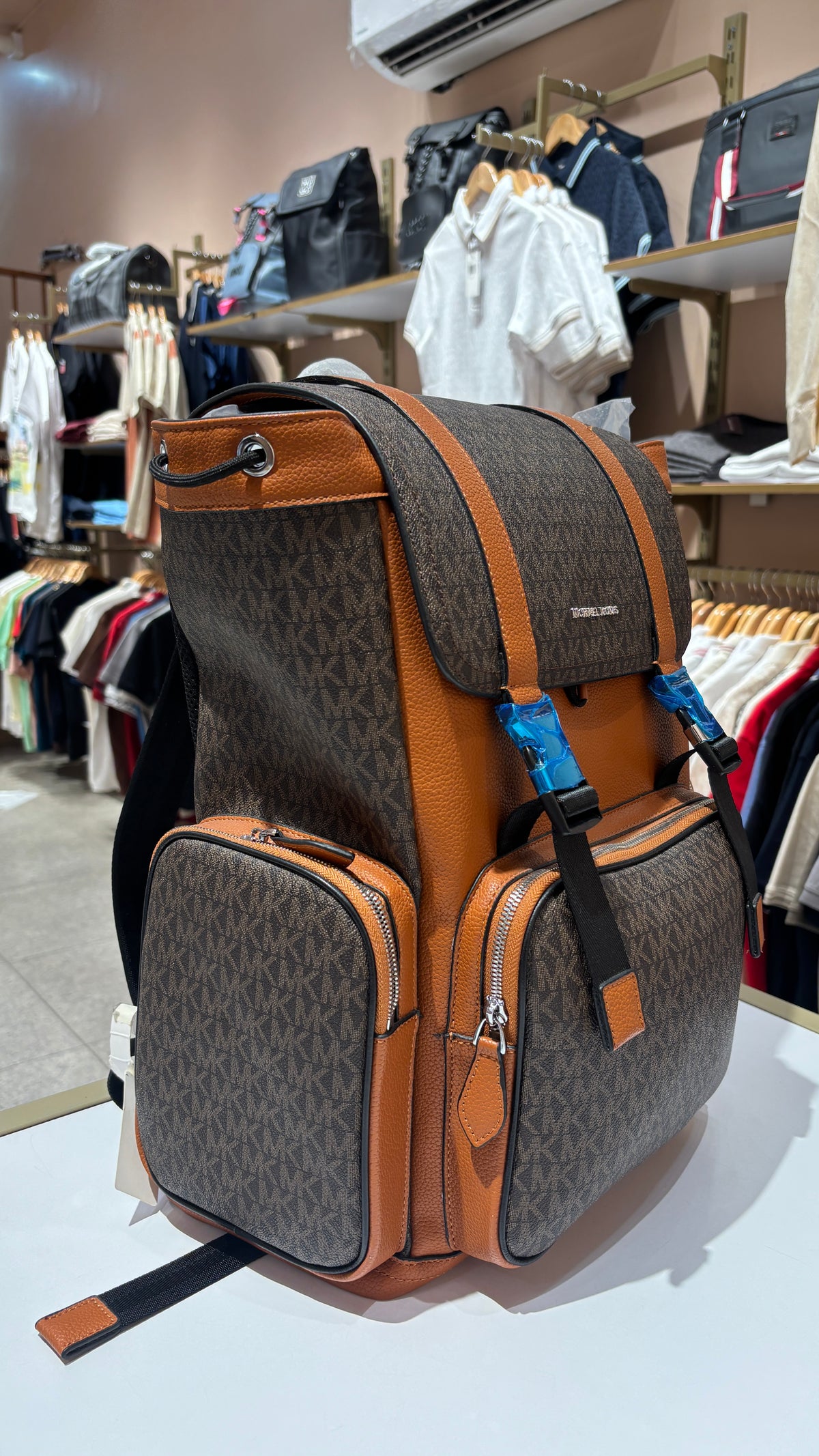 Signature monogram dual colour leather bag