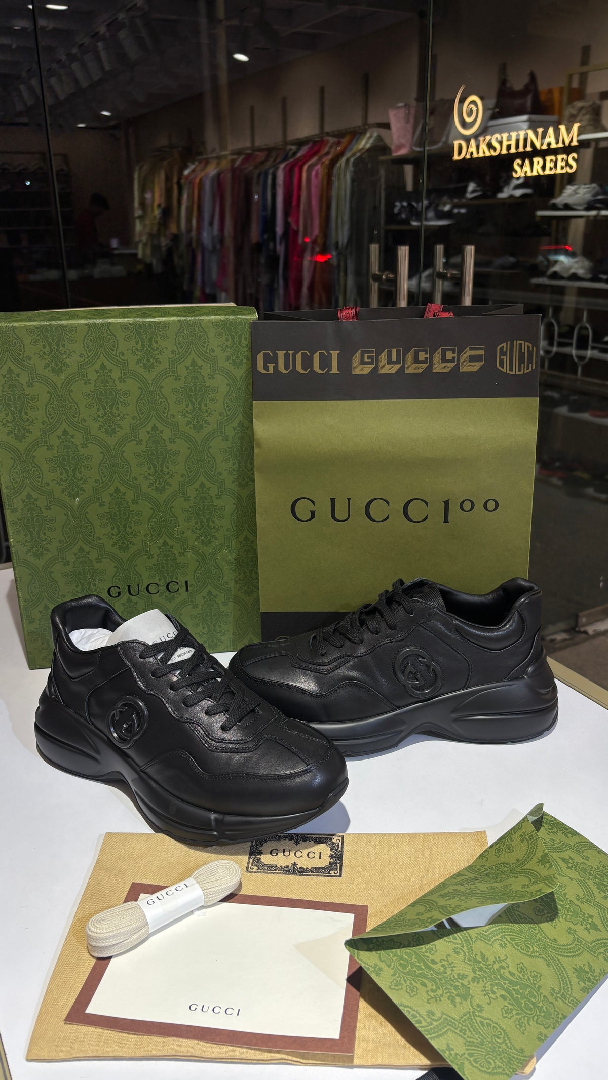 Matte black Leather Low-Top Chunky Sneakers