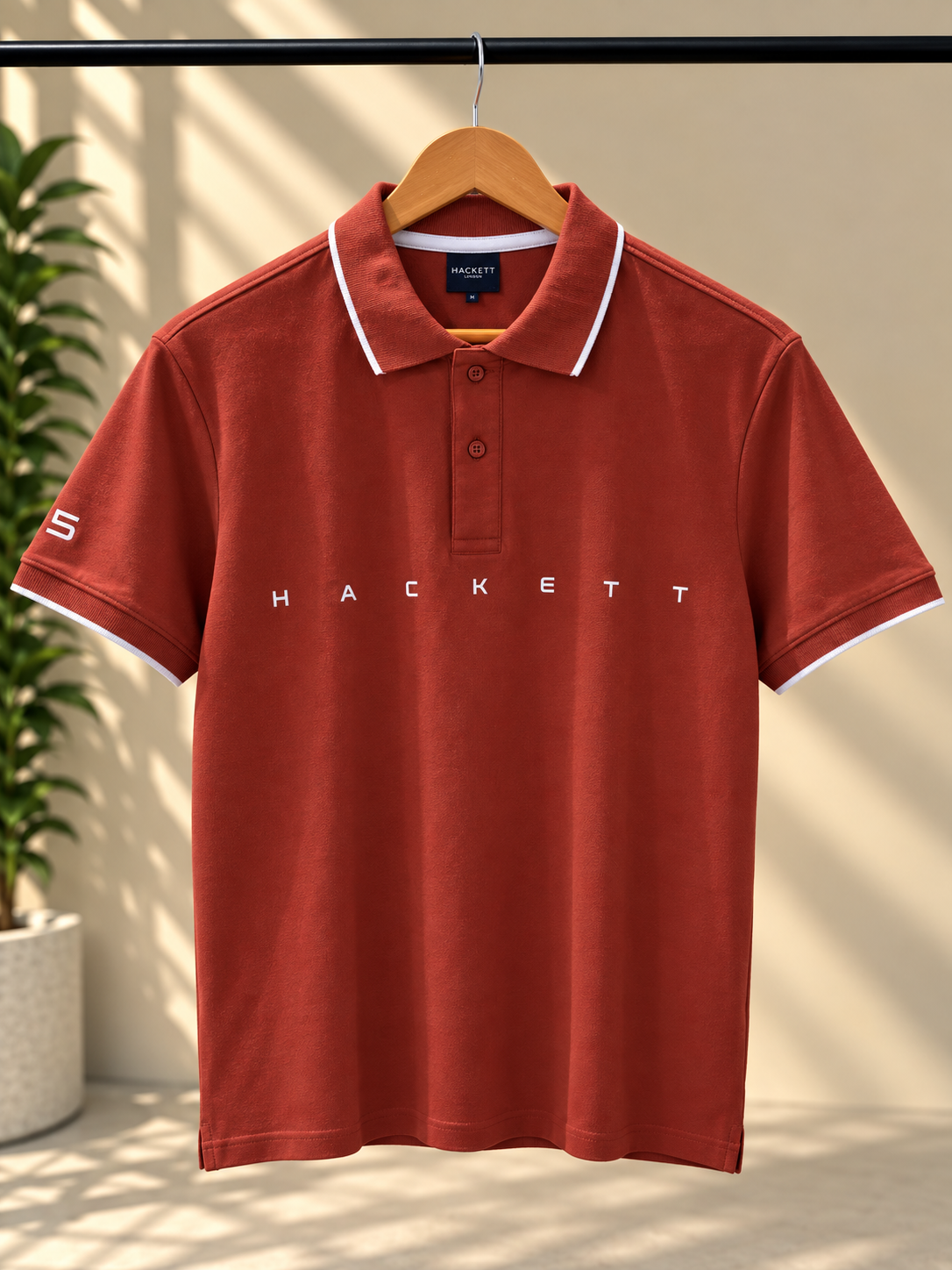 Premium Rust Red Contrast-Trim Polo Shirt