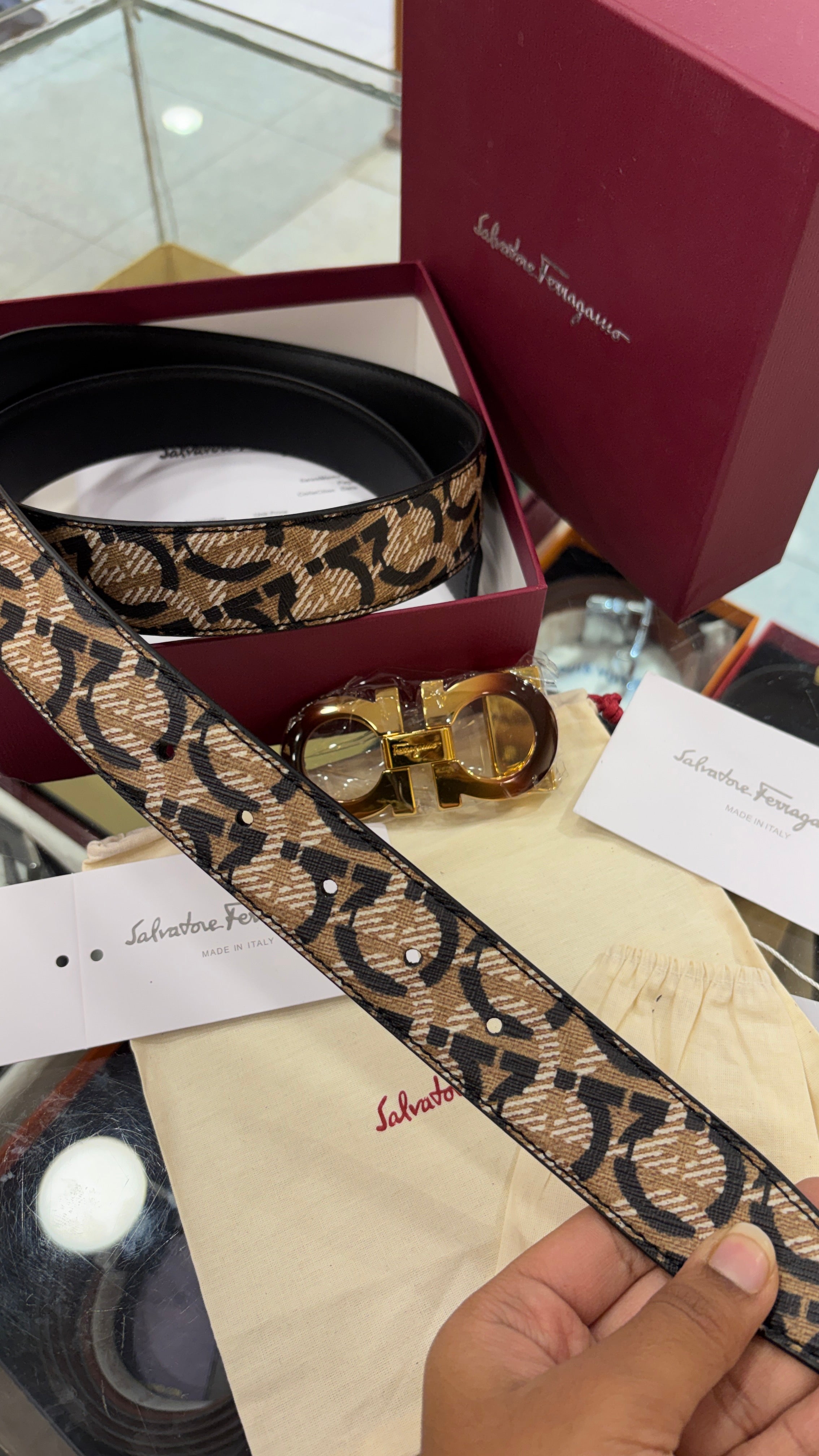 SF monogram leather belt