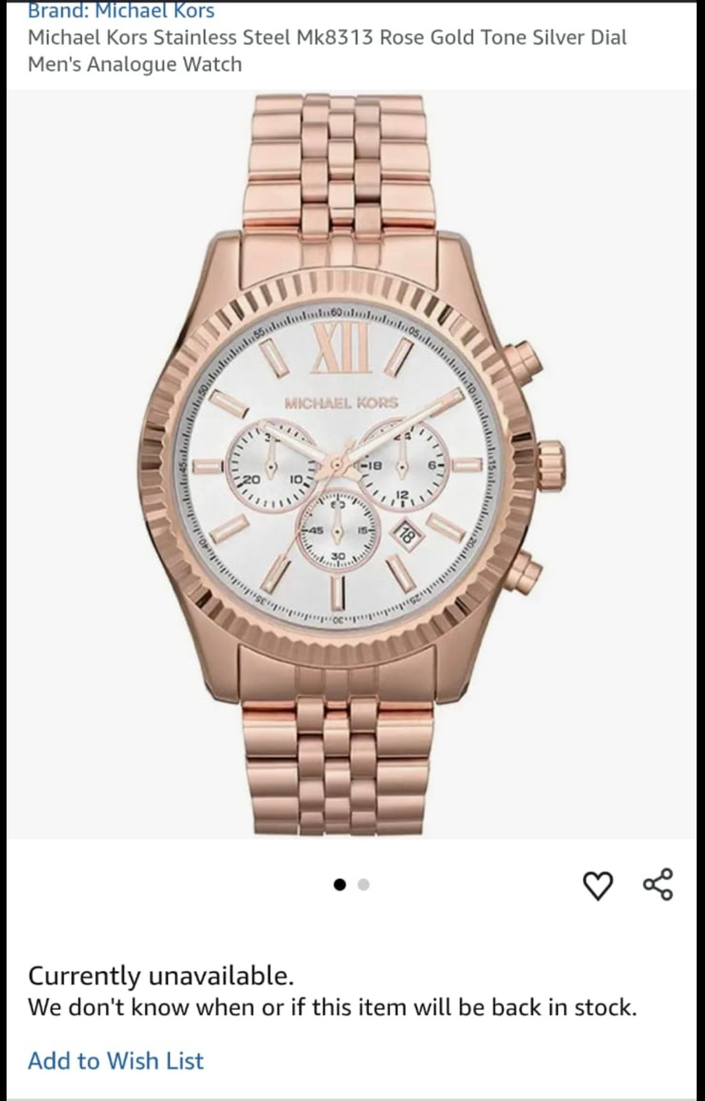 Mk8313 rose gold analog watch