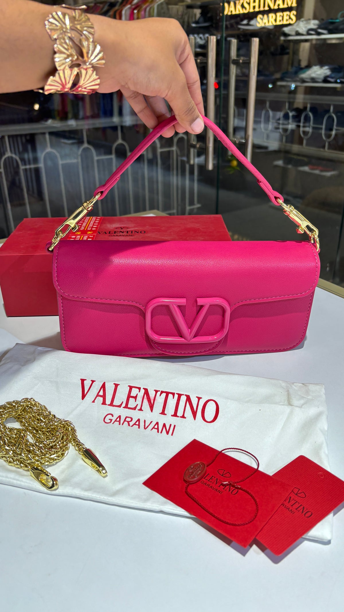 Hot pink Chain Strap leather shoulder bag