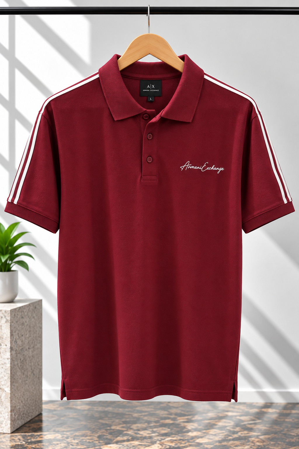 Maroon Polo T-Shirt with Contrast Shoulder Stripes