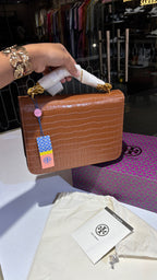 Tan brown Quilted croc patterned sling bag
