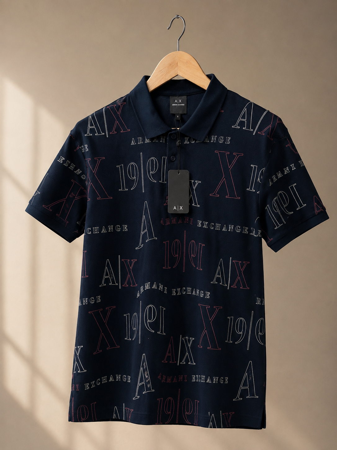 Premium Navy All-Over Letter Print Polo T-Shirt