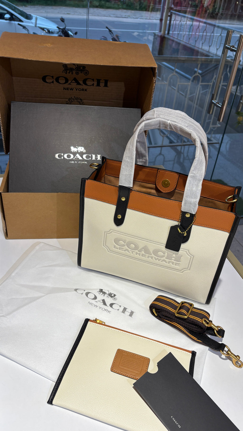Two-Tone Canvas & Leather Structured Tote