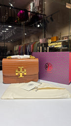 Tan brown Quilted croc patterned sling bag