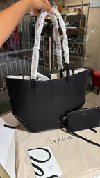 Black Textured Leather ConvertibleTote with Matching Pouch