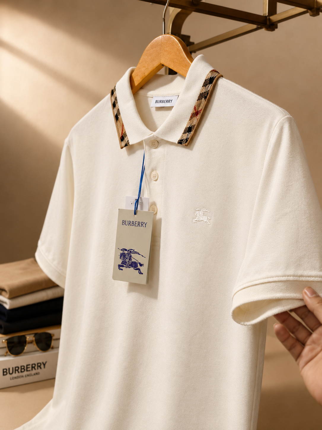 Classic Cream Polo with Heritage Check Collar