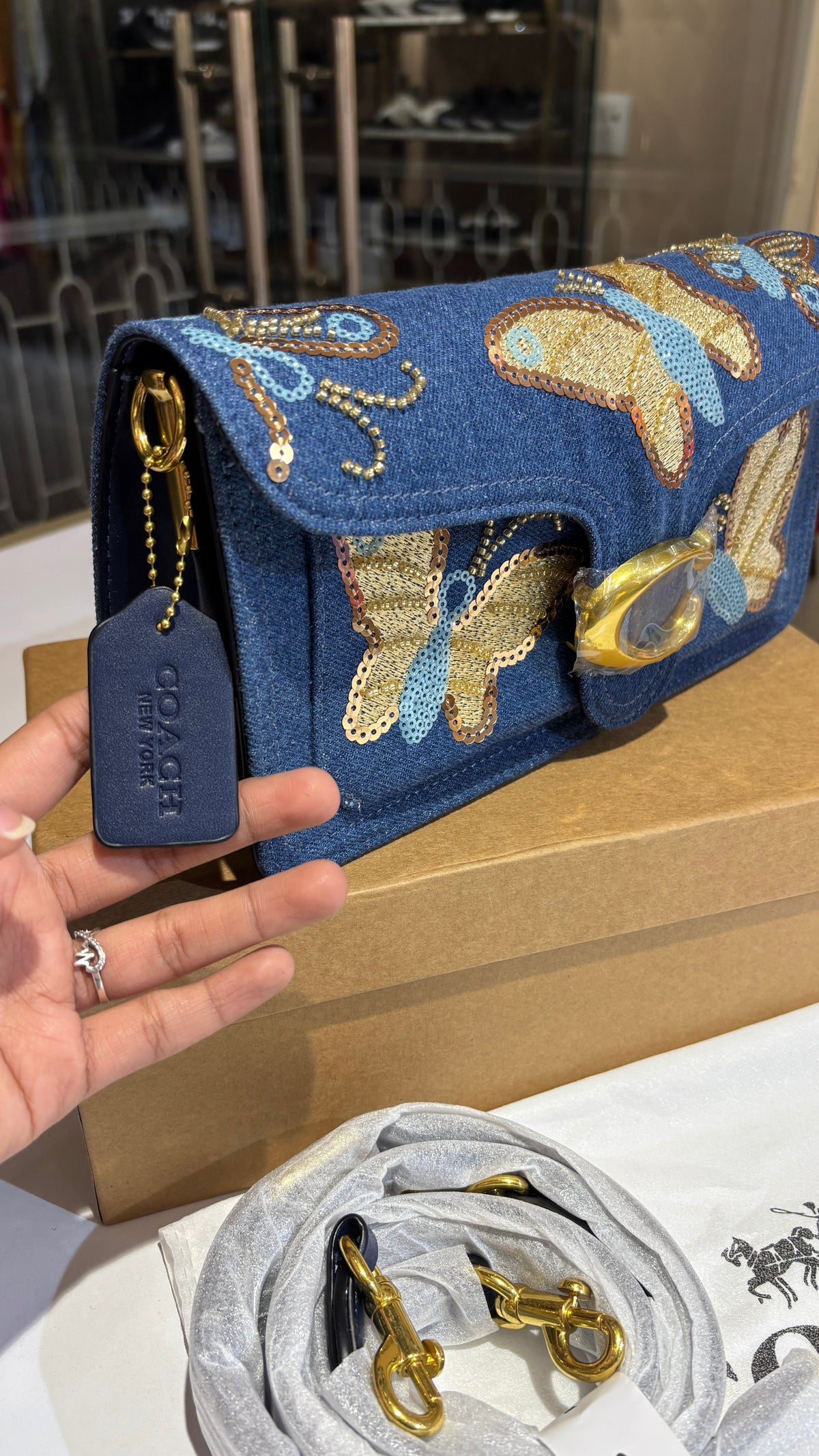 Denim bag with two straps