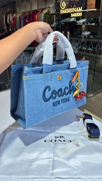 Structured denim bag with cherry charm