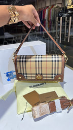 Signature checkered leather bag with two straps