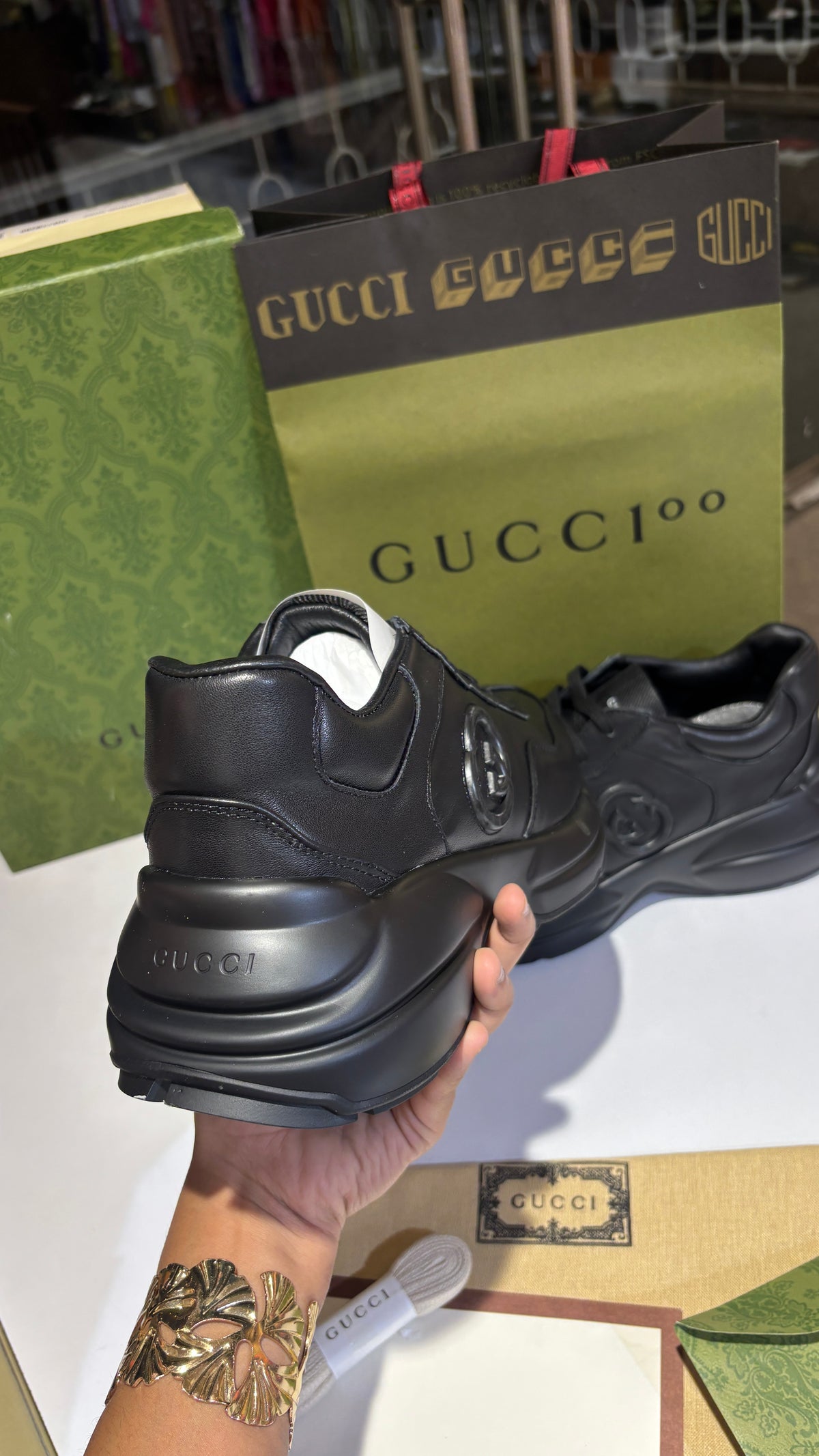 Matte black Leather Low-Top Chunky Sneakers