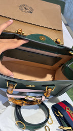 Emerald Tote Bag with Bamboo Top Handles