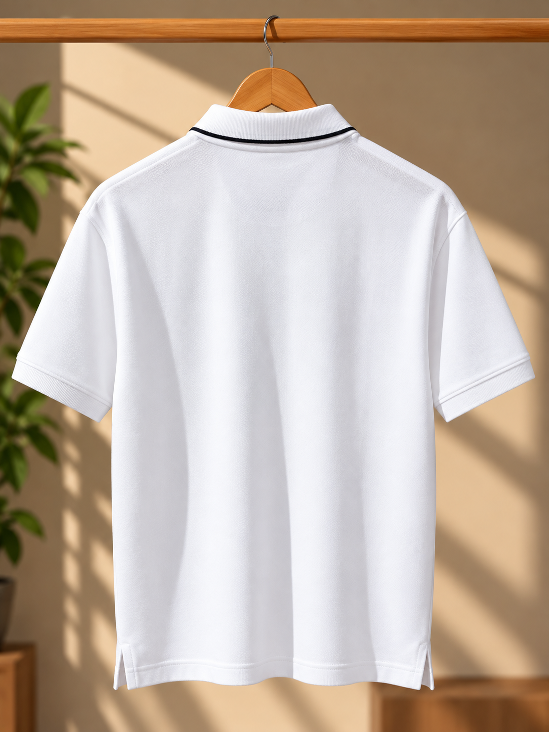 White Minimalist Polo T-Shirt with Contrast Collar Detail