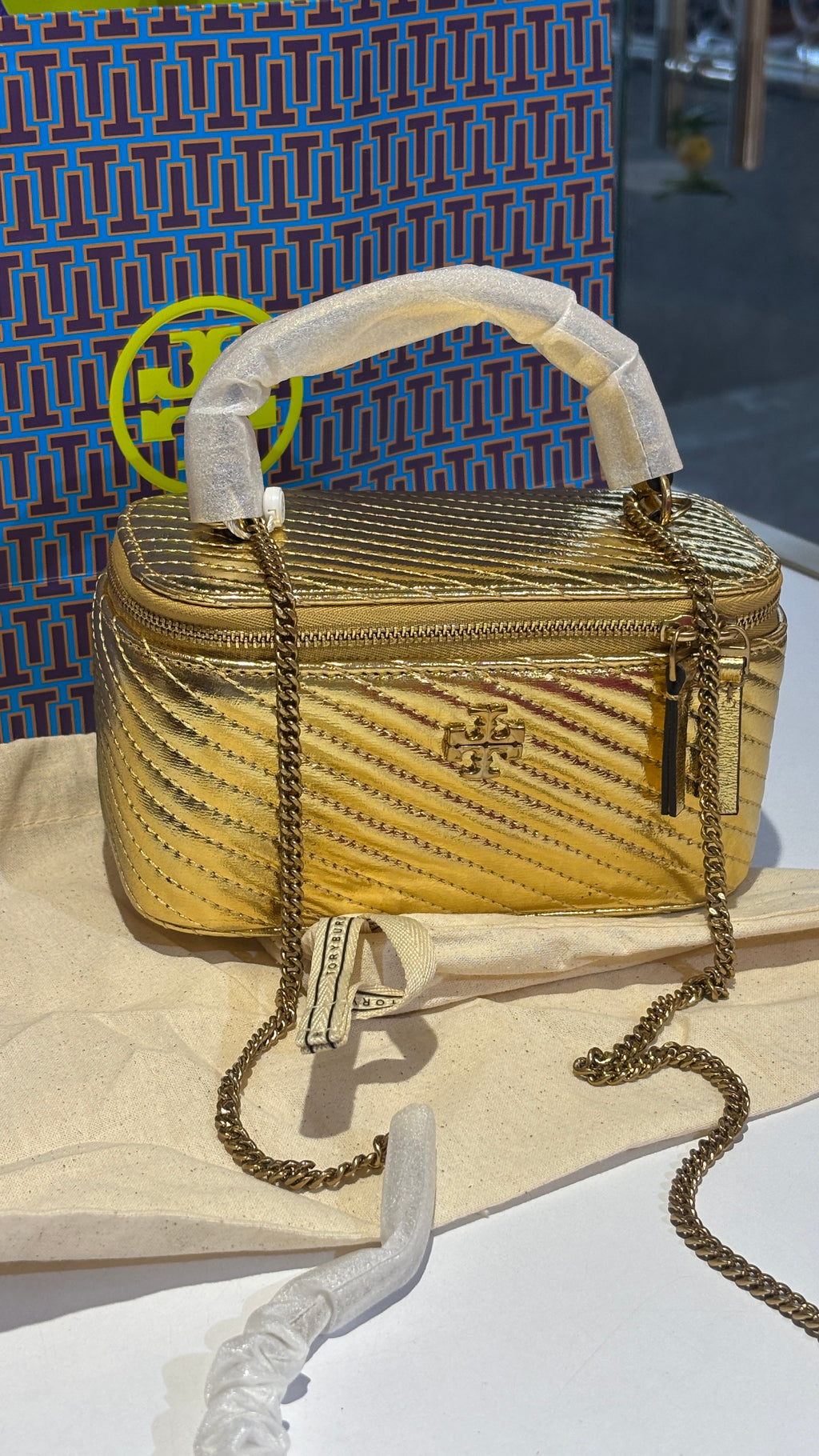 Metallic Gold Quilted Vanity Bag