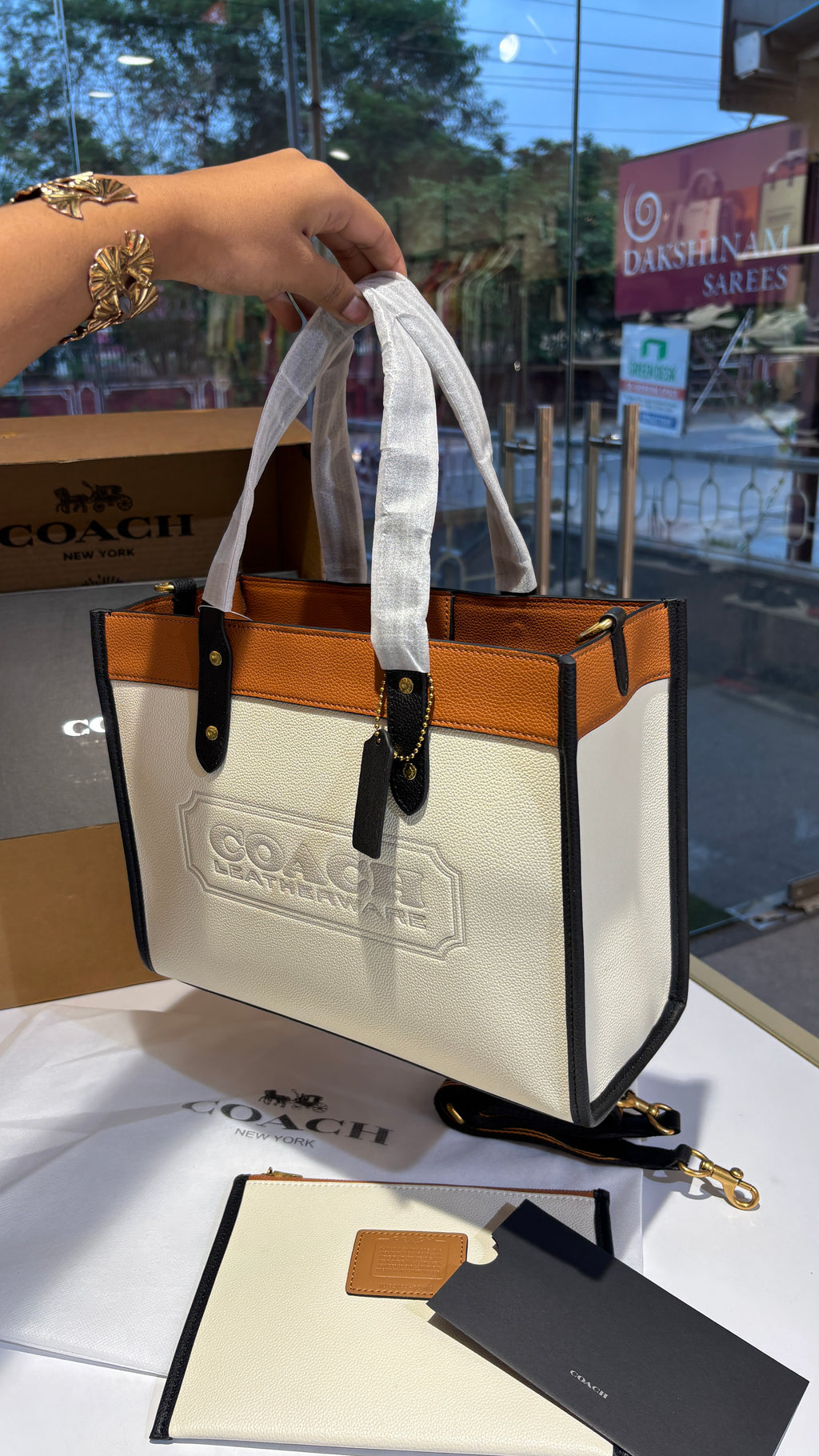 Two-Tone Canvas & Leather Structured Tote