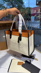 Two-Tone Canvas & Leather Structured Tote