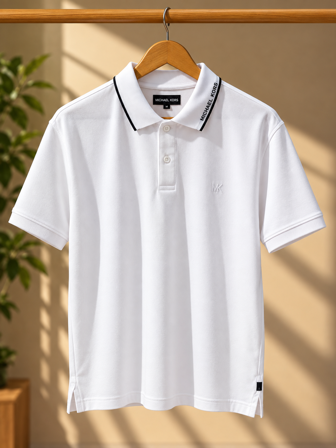 White Minimalist Polo T-Shirt with Contrast Collar Detail