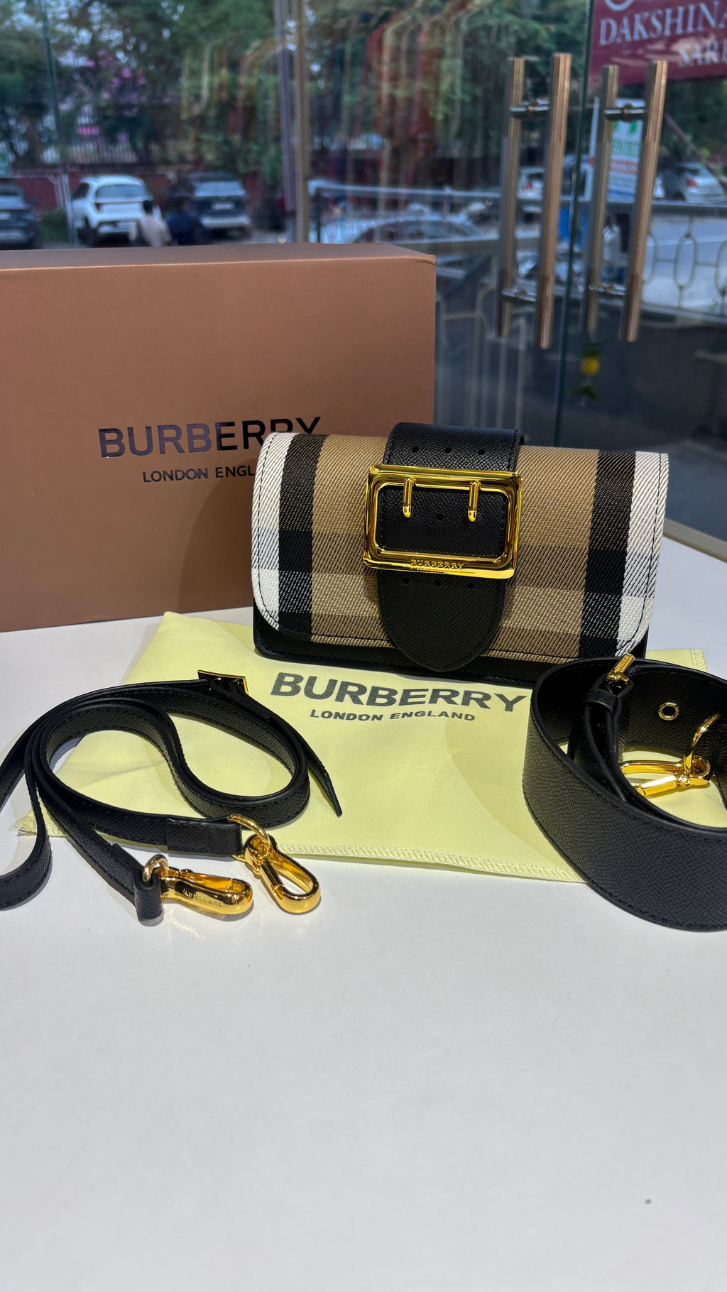 Classic Check Pattern Buckle Shoulder & crossbody Bag