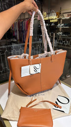 Tan Textured Leather convertibleTote with Matching Pouch