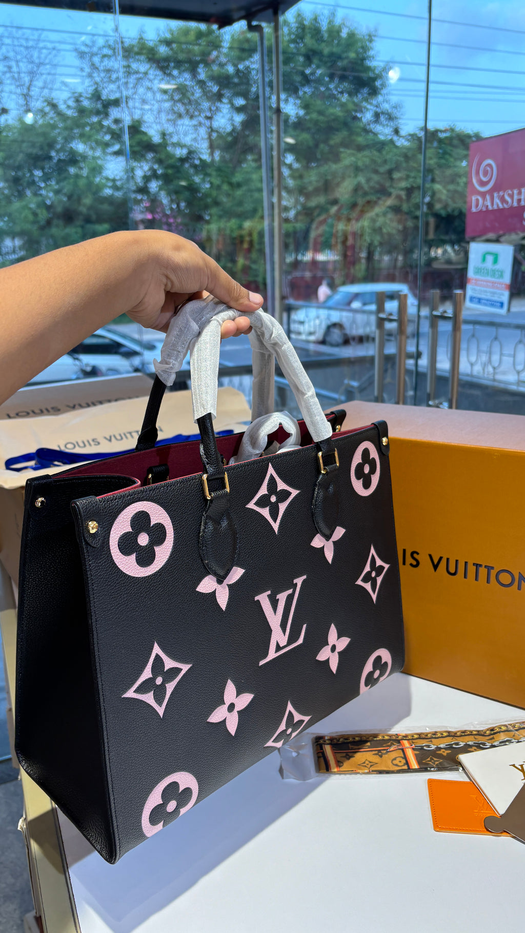 Black Structured Tote with Detachable Compartment