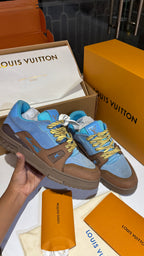 Dual-Tone Blue & Mocha Low-Top Suede Sneakers