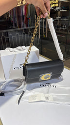 Black shoulder bag with Gold Chain and crossbody strap