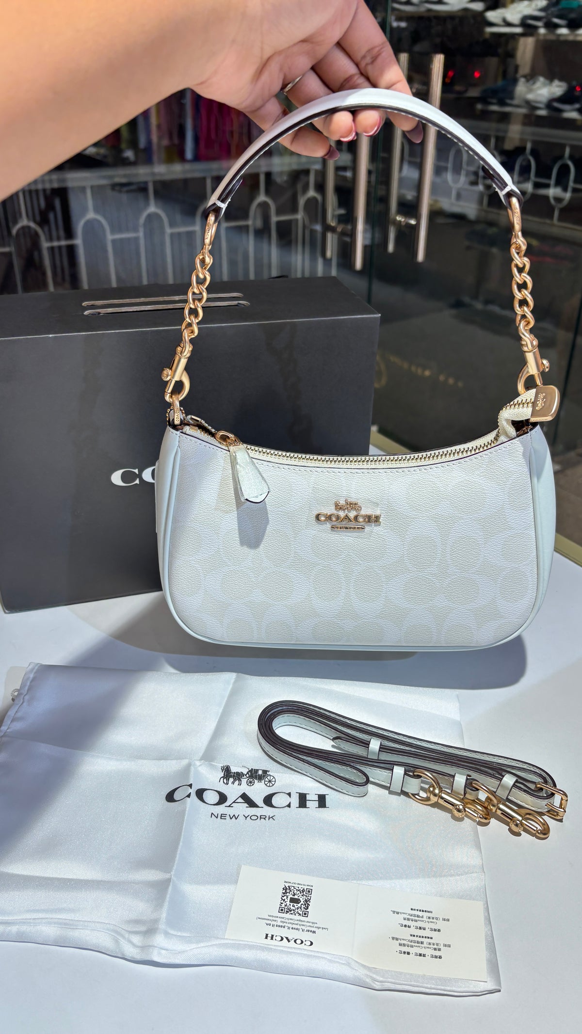 White Signature Monogram shoulder bag