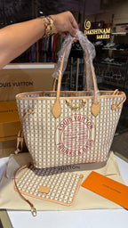 Striped Monogram Canvas Tote with pouch
