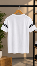 Men’s White Crew Neck T-Shirt with Contrast Sleeve Stripes
