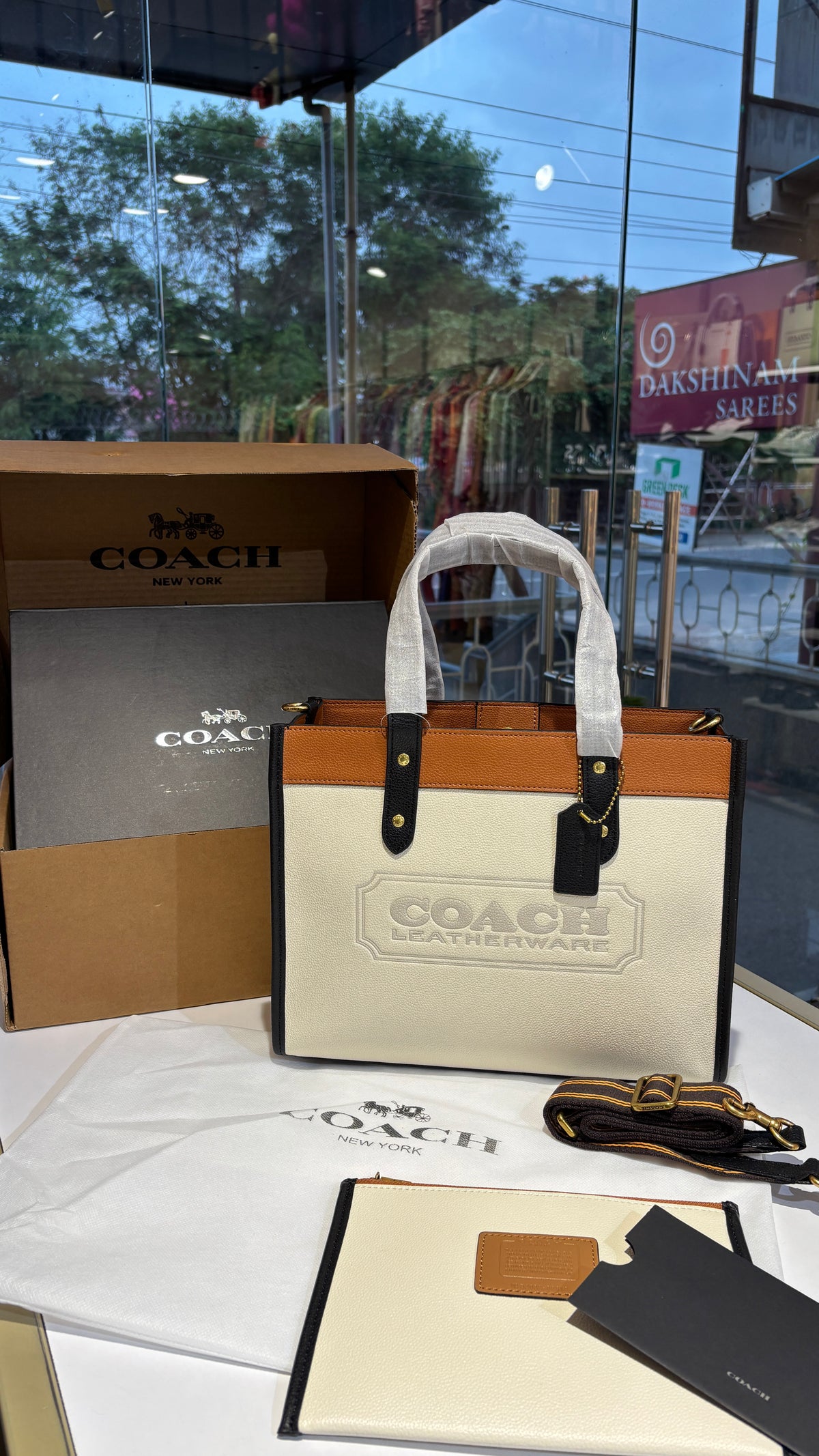 Two-Tone Canvas & Leather Structured Tote