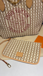 Striped Monogram Canvas Tote with pouch