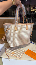 Striped Monogram Canvas Tote with pouch