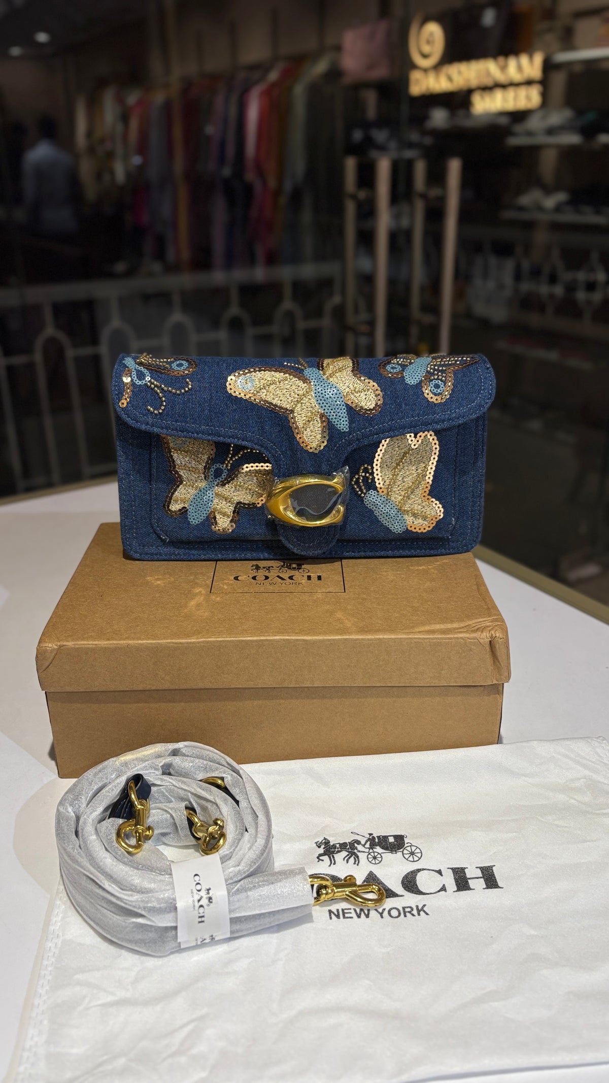 Denim bag with two straps