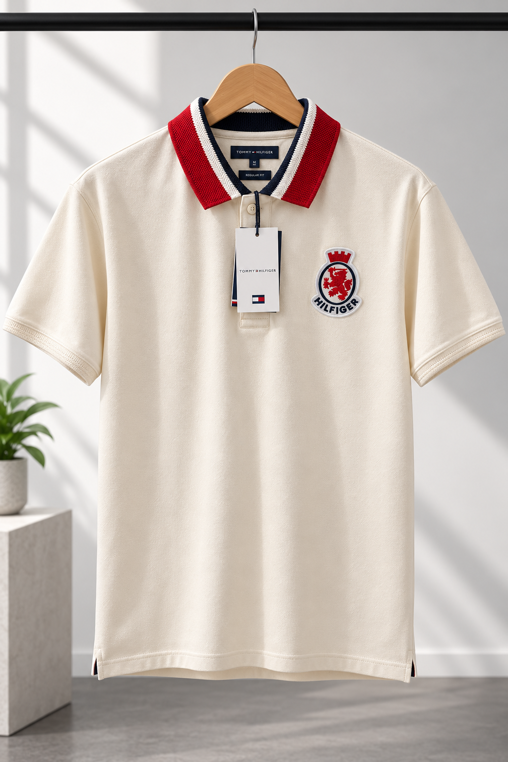 Cream White Varsity-Style Contrast Collar Polo T-Shirt