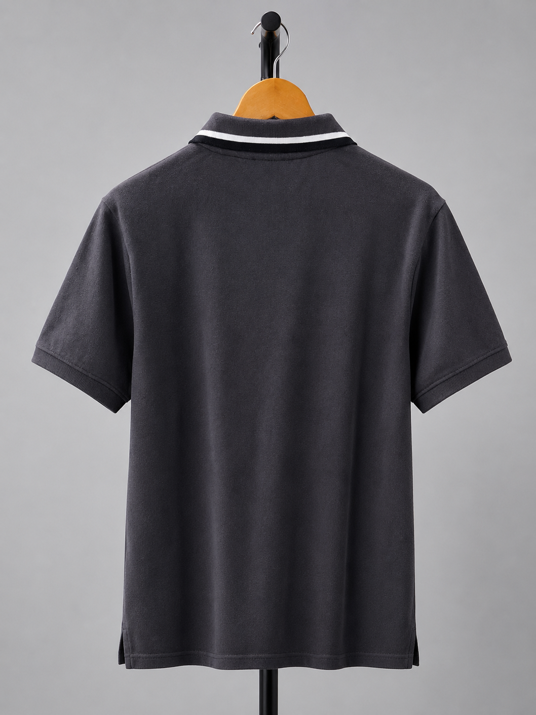 Grey Minimalist Contrast-Trim Polo T-Shirt