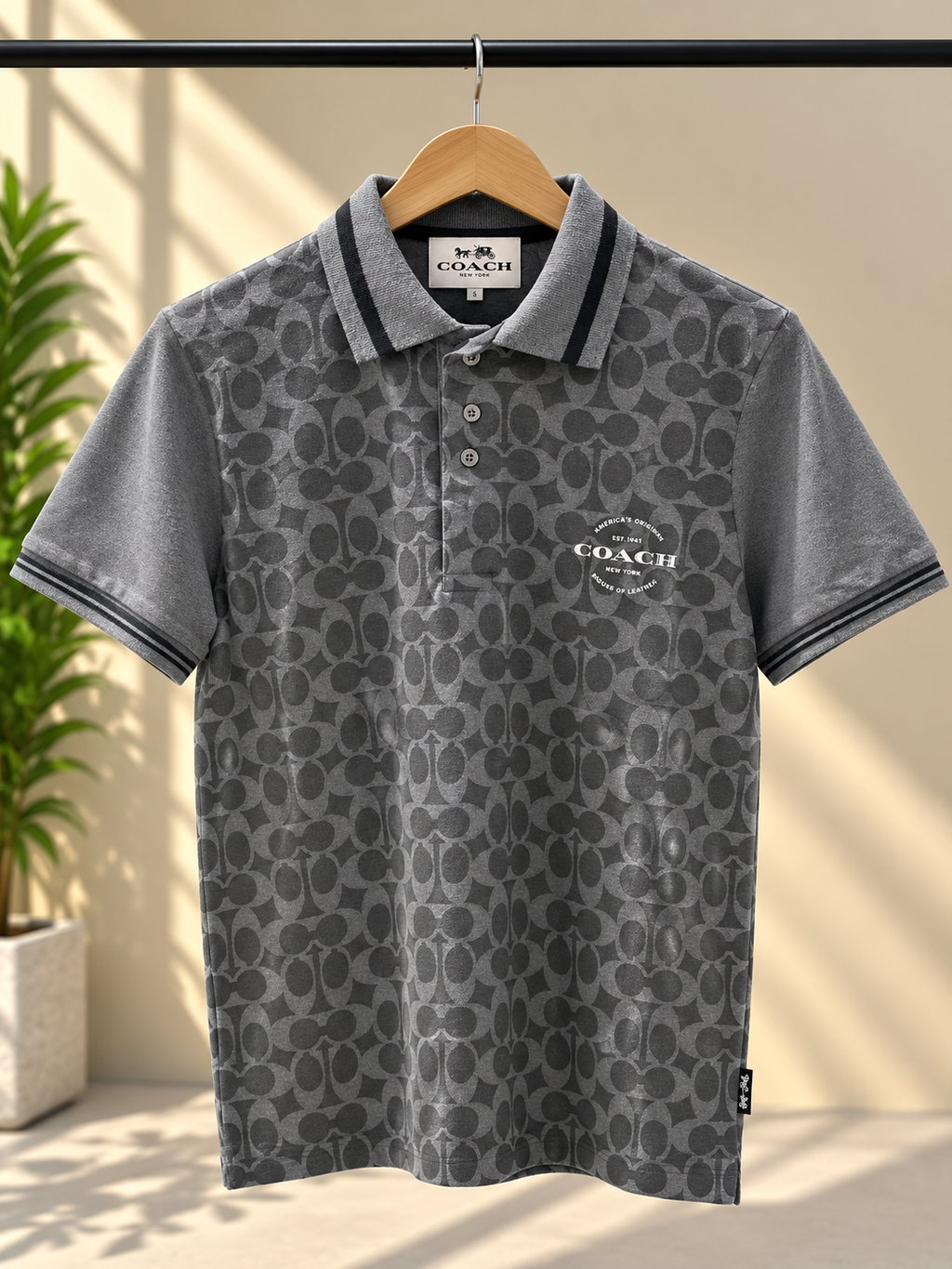 Premium Grey Monogram Pattern Polo T-Shirt