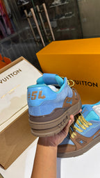 Dual-Tone Blue & Mocha Low-Top Suede Sneakers