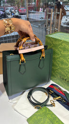 Emerald Tote Bag with Bamboo Top Handles