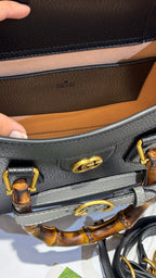 Black Tote Bag with Bamboo Top Handles
