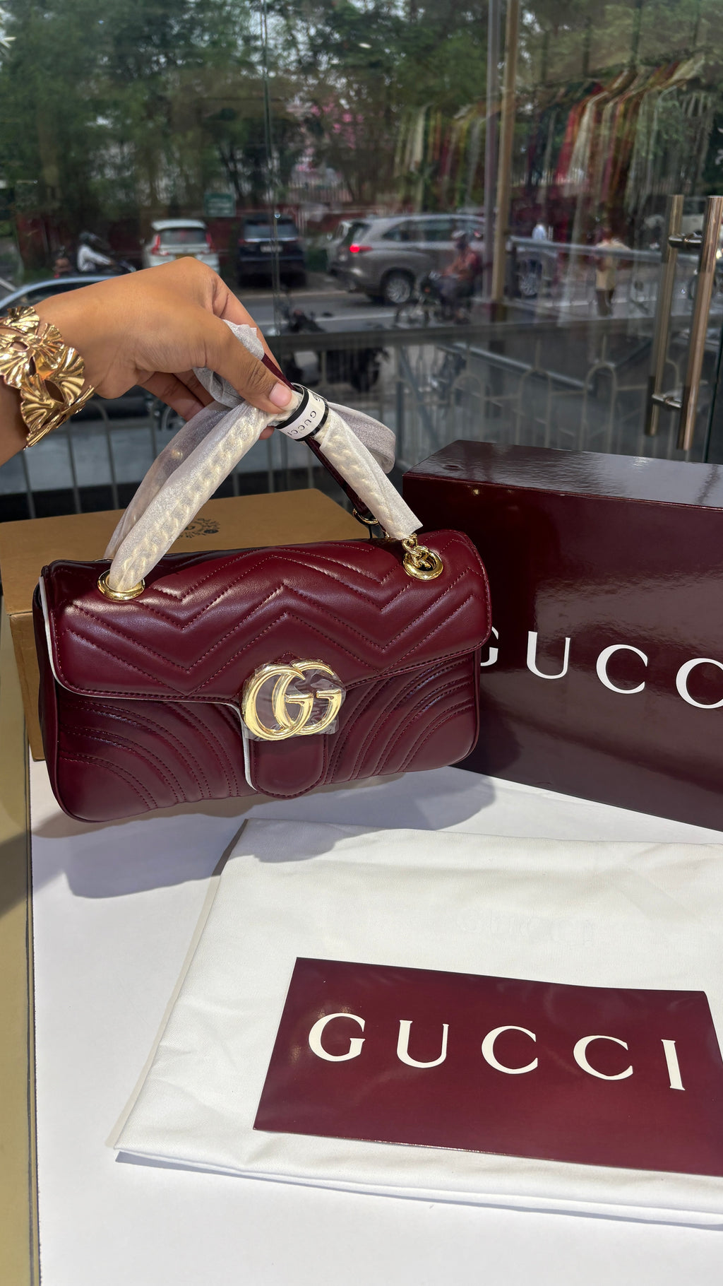 Quilted Maroon Leather Shoulder Bag