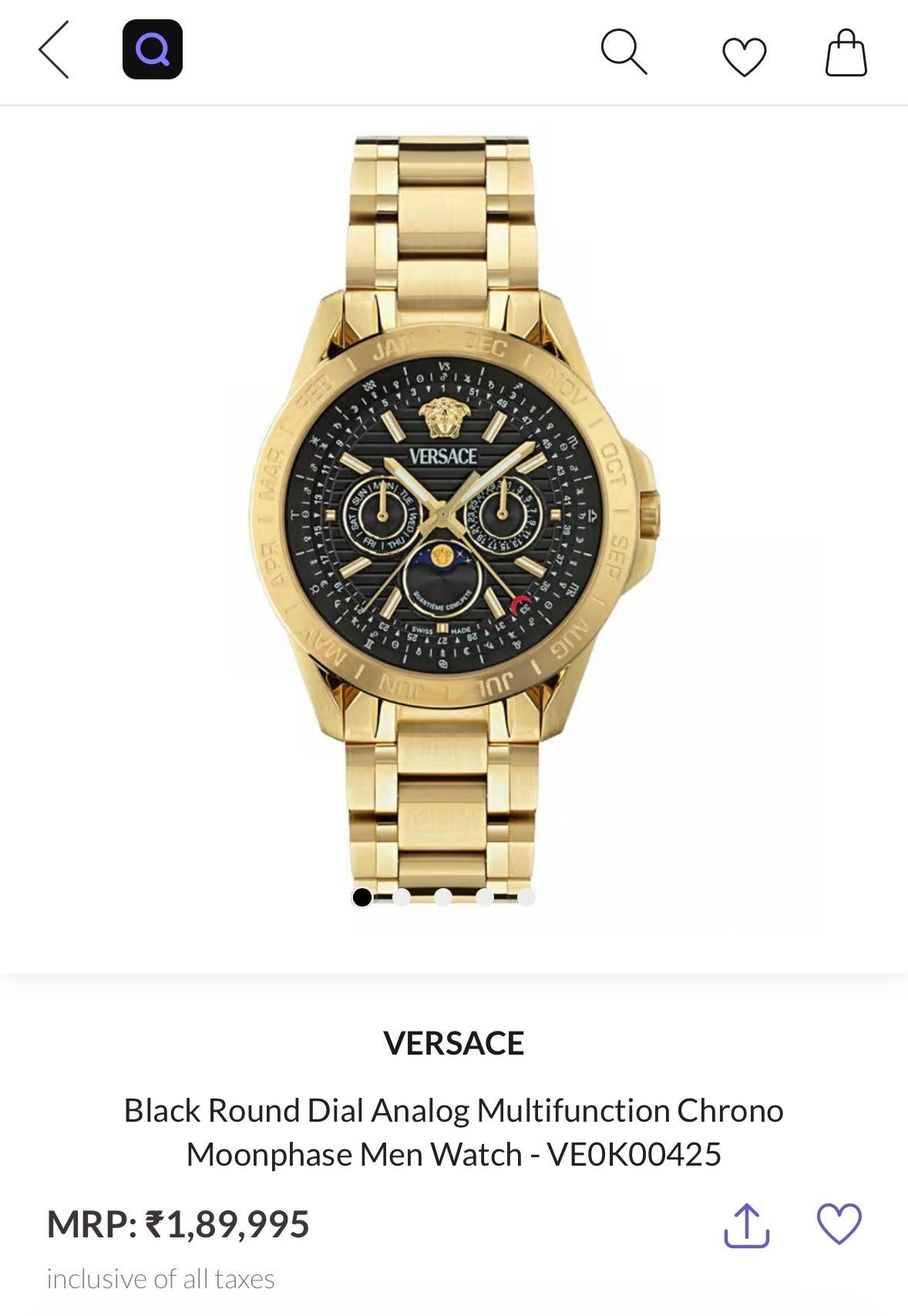 Black Round Dial Analog Multifunction Chrono Moonphase Men Watch - VE0K00425