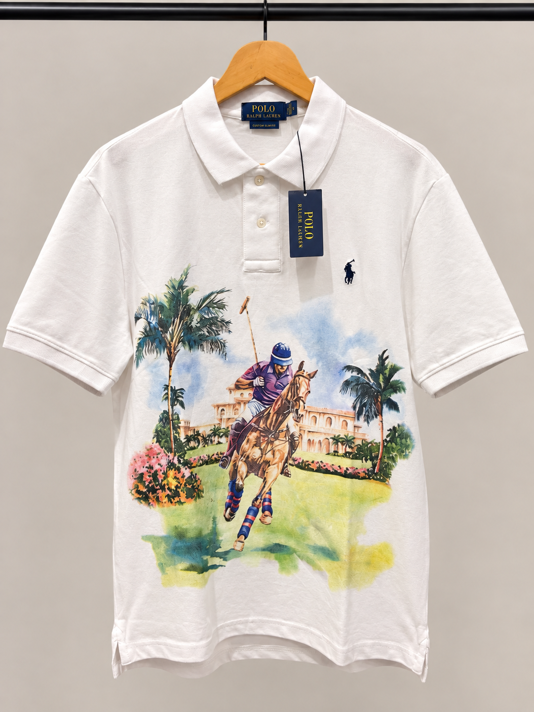 White Polo Player Graphic Print Polo T-Shirt