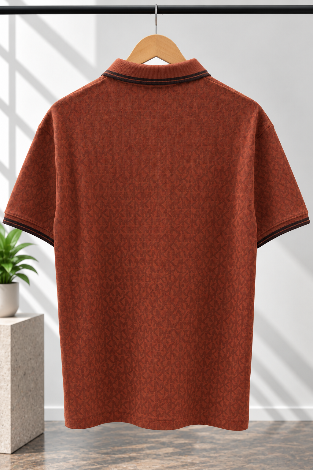 Rust Brown Monogram Print Polo T-Shirt